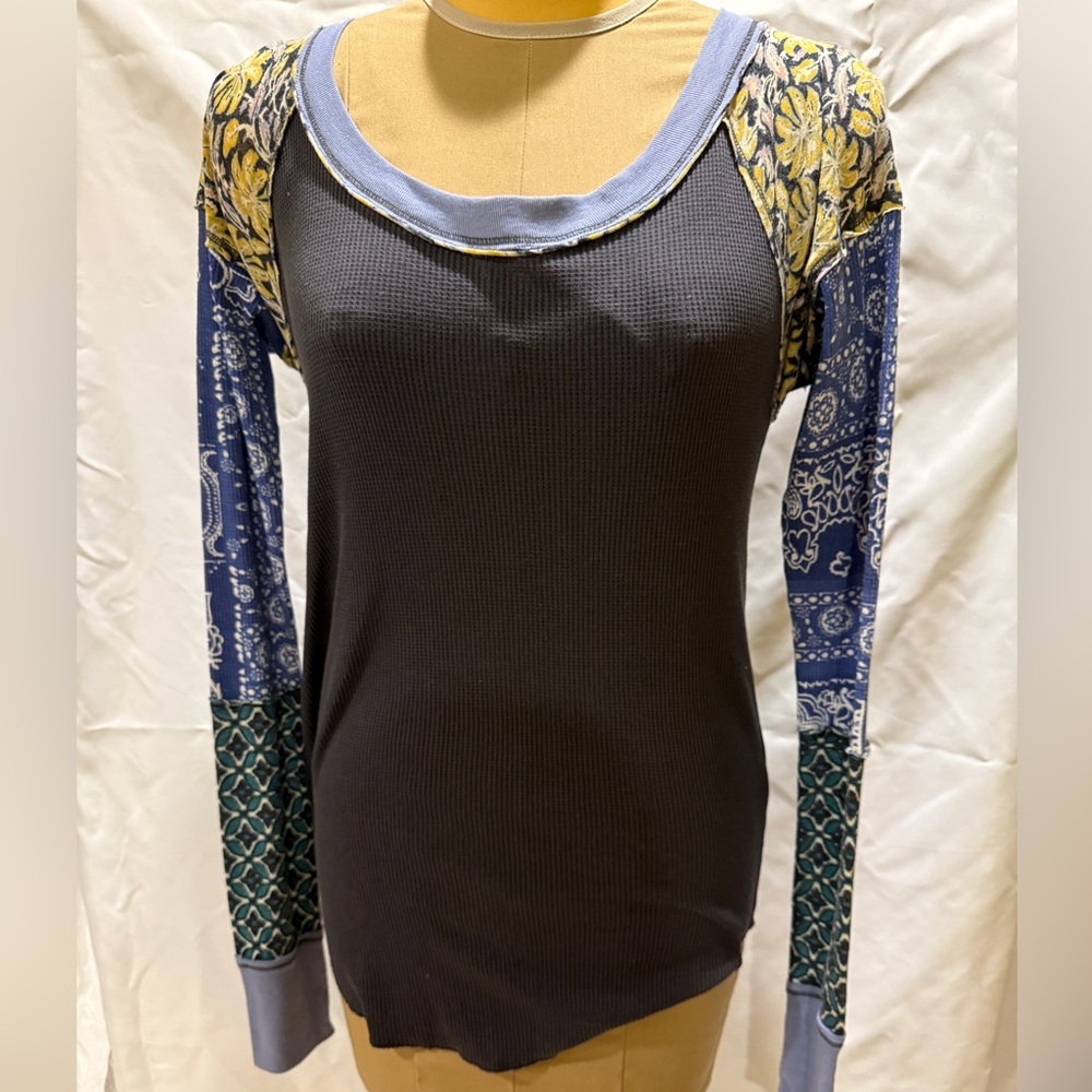 free people long sleeve waffle knit pattern sleeve top